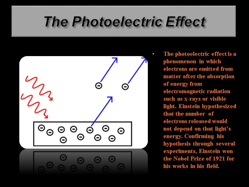 The Photoelectric Effect The photoelectric effect is a phenomenon in which electrons are emitted